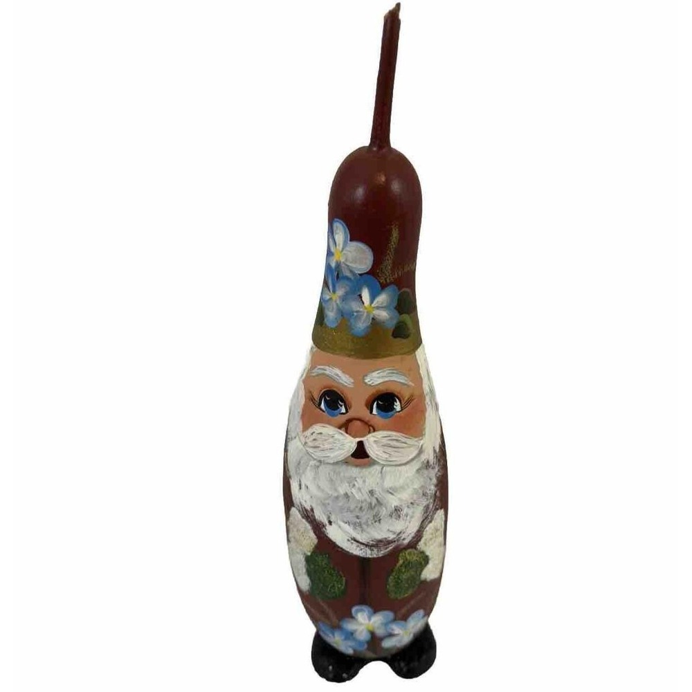 Hand Painted Santa Claus Tall Gourd Christmas Folk Art Artist Signed Carol